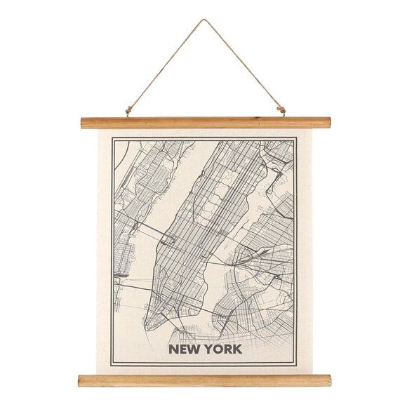 New York Map Linen Scroll Wall Hanging - Picture 1 of 3
